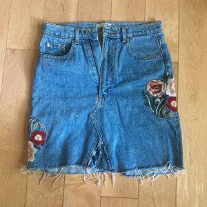 Zara Floral Embroidered Asymmetrical Denim Jean Skirt Size XS